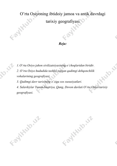 o’rta osiyoning ibtidoiy jamoa va antik davrdagi tarixiy geografiyasi — DOC