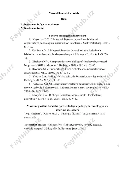 bibliografik faoliyat va kartotekalar — DOCX