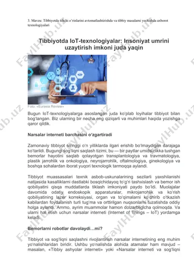 tibbiyotda iot-texnologiyalar — DOCX