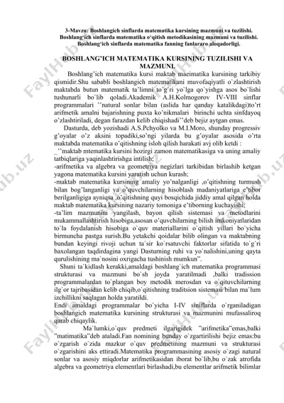 boshlang‘ich matematika kursining tuzilishi va mazmuni — DOCX