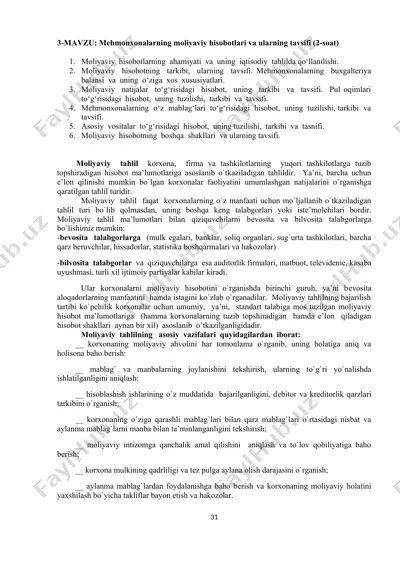 moliyaviy hisobotlar va ularning tavsifi — DOC