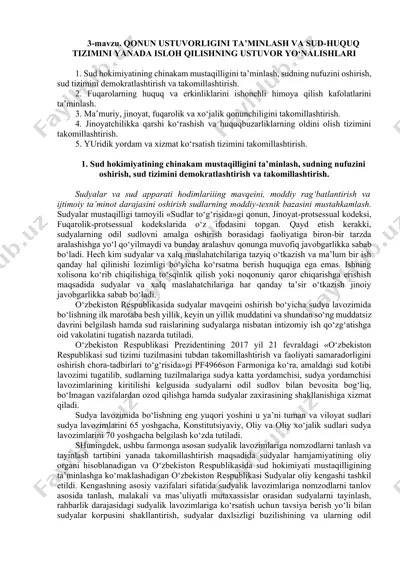 qonun ustuvorligini ta’minlash va sud-huquq tizimini yanada isloh qilishning ustuvor yo‘nalishlari — DOCX
