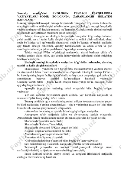 ekologik tusdagi favqulodda vaziyatlar sodir bo‘lganda zararlanish holatini baholash — DOC