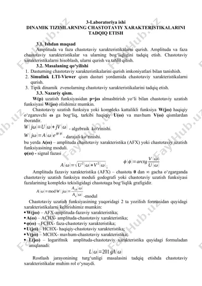 chastotaviy xarakteristikalarini tadqiq etish laboratoriya ishi — DOCX