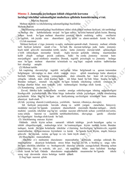 mehnat sharoiti va ishchilarning salomatligi — DOCX