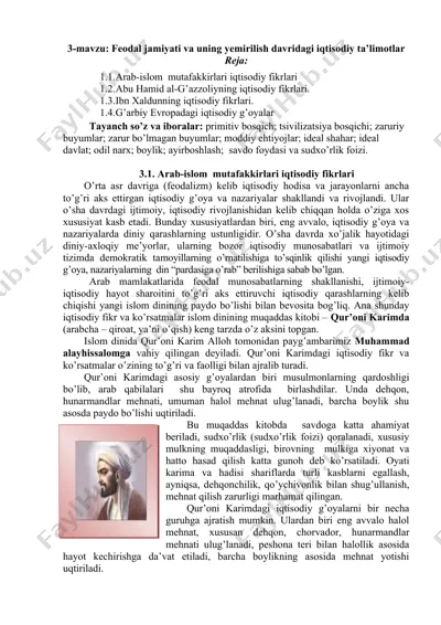 feodal jamiyati va uning yemirilish davridagi iqtisodiy ta’limotlar — DOC