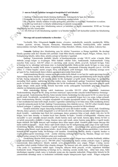 falsafiy tafakkur taraqqiyot bosqichlari:g‘arb falsafasi — DOCX