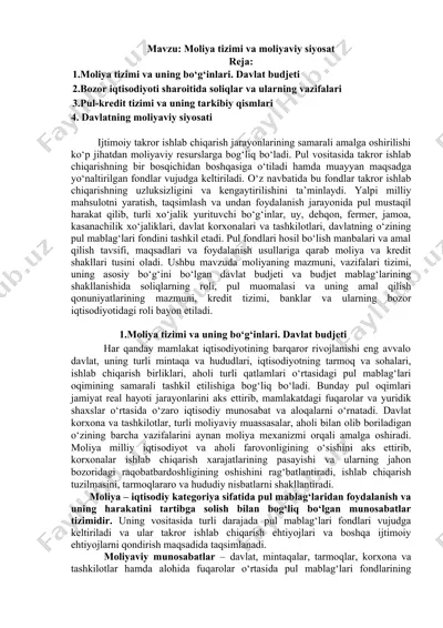 moliya tizimi va moliyaviy siyosat — DOCX