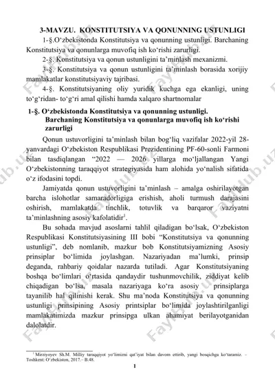 konstitutsiya va qonun ustunligi — DOCX