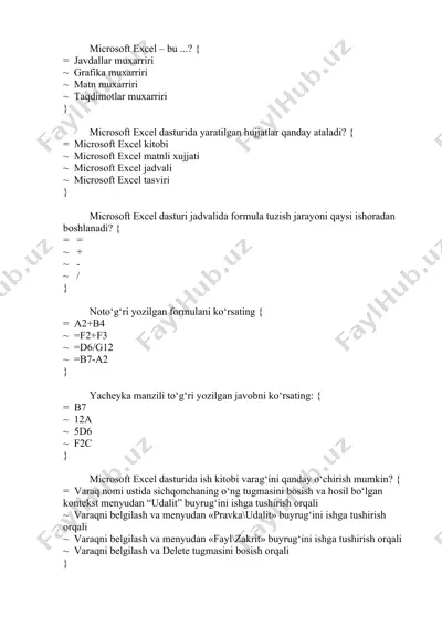 microsoft excel — DOCX