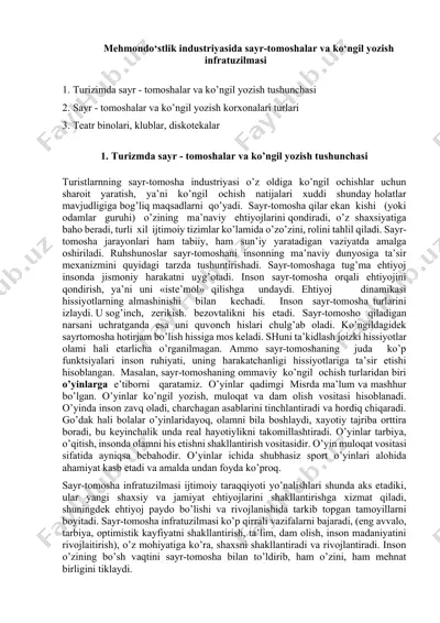 sаyr-tоmоshаlаr vа ko’ngil yоzish infrаtuzilmasi — DOCX