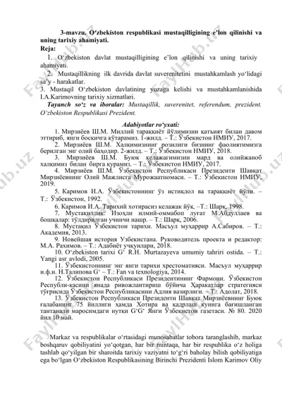 o‘zbekiston respublikasi mustaqilligining eʼlon qilinishi va uning tarixiy ahamiyati — DOCX