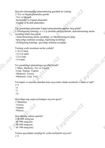 yer va gigant planetalar guruhi — DOCX