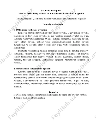 qmii ining tuzilishi va mutaxassislik kafedrasini o’rganish — DOCX