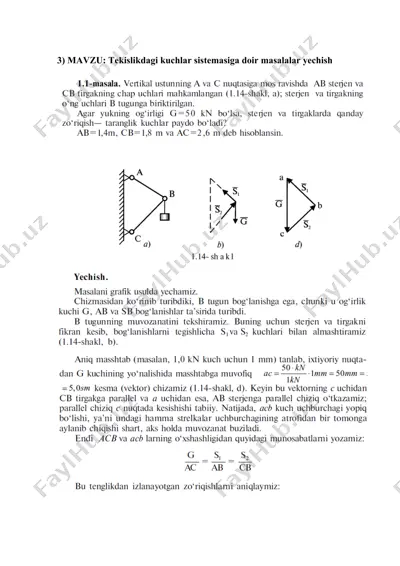 tekislikdagi kuchlar sistemasiga doir masalalar yechish — DOC