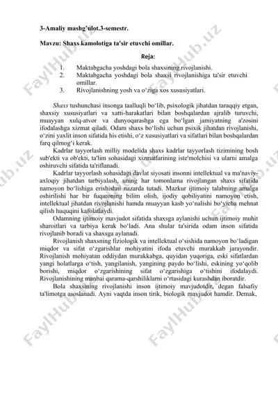 shaxs kamolotiga ta'sir etuvchi omillar — DOCX