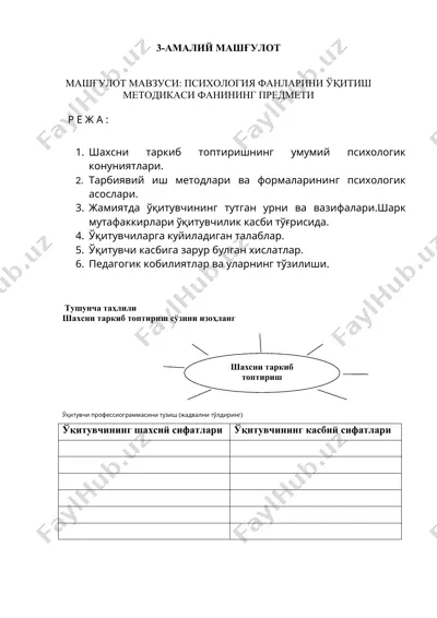 psixologiya fanlarini o'qitish metodikasi — DOC