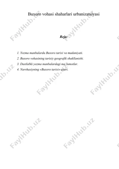 buxoro vohasi shaharlari urbanizatsiyasi — DOC