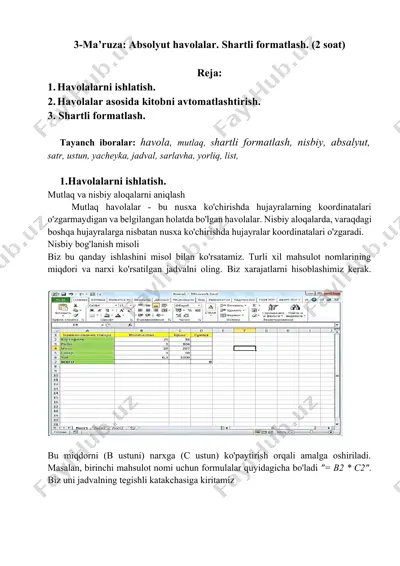 havolalarni ishlatish. mutlaq va nisbiy aloqalarni aniqlash — DOCX