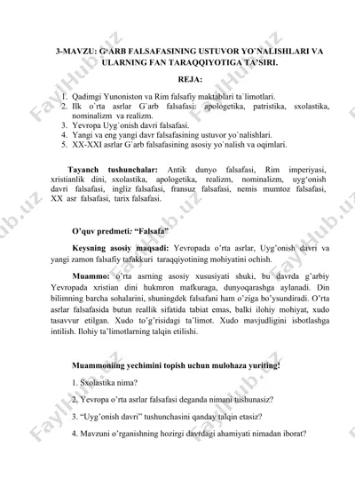 g‘arb falsafasining ustuvor yo‘nalishlari va ularning fan taraqqiyotiga ta’siri — DOCX