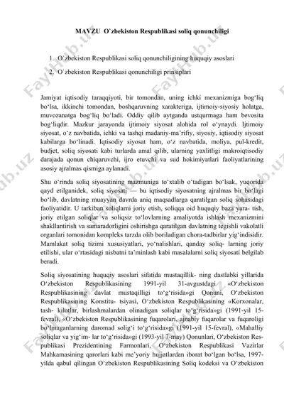 o`zbekiston respublikasi soliq qonunchiligi — DOCX