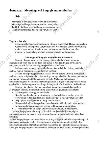 mehnatga oid huquqiy munosabatlar — DOCX