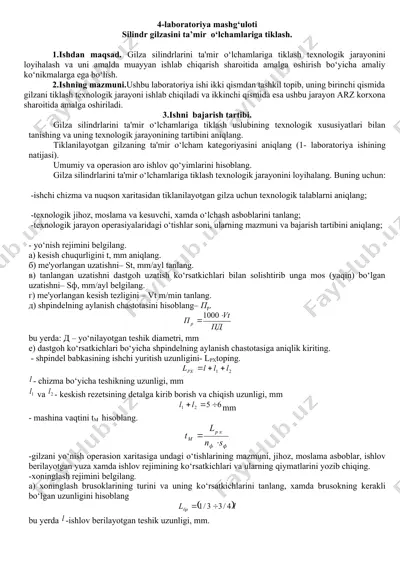 gilza silindrlarini ta'mir o‘lchamlariga tiklash — DOCX