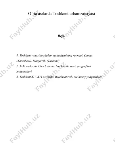 o’rta asrlarda toshkent urbanizatsiyasi — DOC
