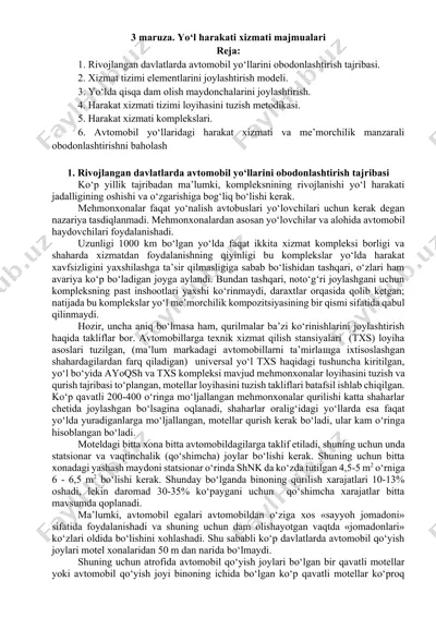 avtomobil yo‘llaridagi harakat xizmati va me’morchilik obodonlashtirish — DOCX