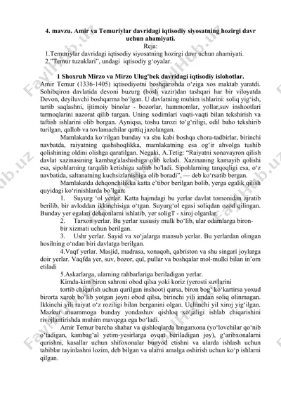 amir va temuriylar davridagi iqtisodiy siyosatning hozirgi davr uchun ahamiyati — DOCX
