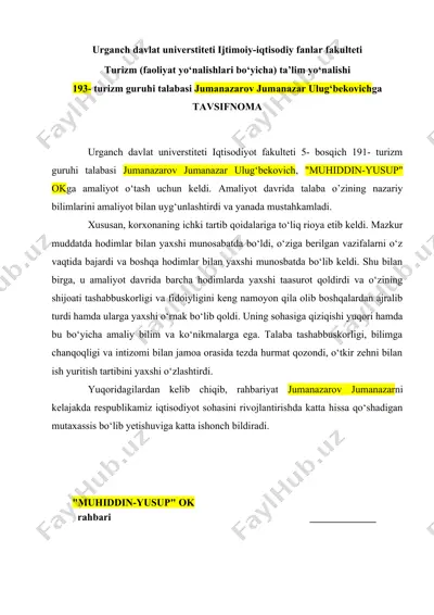 jumanazarov jumanazar ulug‘bekovichning amaliy faoliyati — DOCX