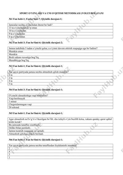 sport o‘yinlari va uni o‘qitish metodikasi (voleybol) fani — DOCX