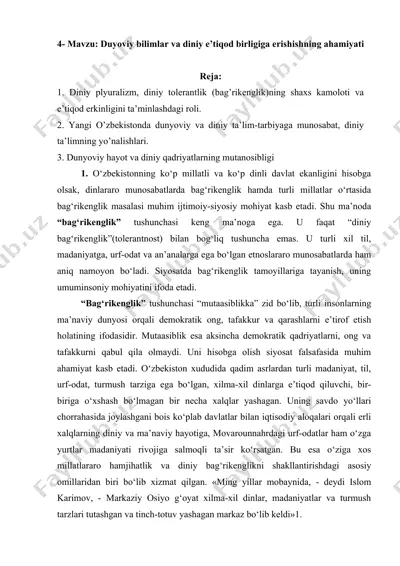 duyoviy bilimlar va diniy e’tiqod birligiga erishishning ahamiyati — DOCX