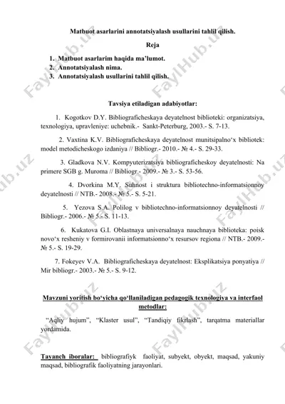 matbuot asarlarini annotatsiyalash usullarini tahlil qilish — DOCX