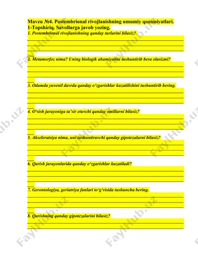 postembrional rivojlanishning umumiy qonuniyatlari — DOCX