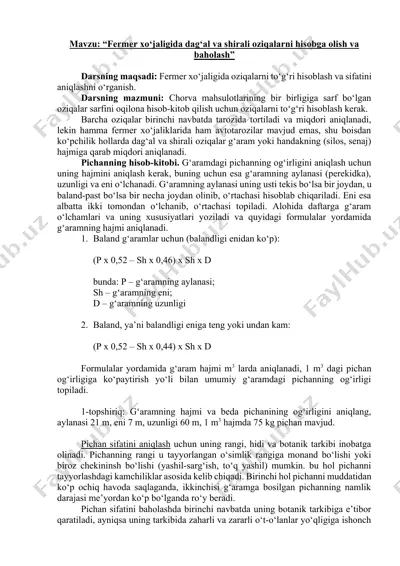 fermer xo‘jaligida dag‘al va shirali oziqalarni hisobga olish va baholash — DOCX