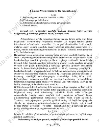 avtomobilning yo'lda harakatlanishi — DOCX