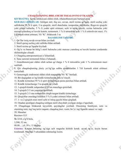 chaqaloqning birlamchi tozalovini o’tkazish — DOCX