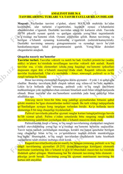 tasvirlarning turlari va tasvir fayllar bilan ishlash — DOCX