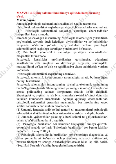 psixologik salomatlik haqida ma'lumotlar — DOCX