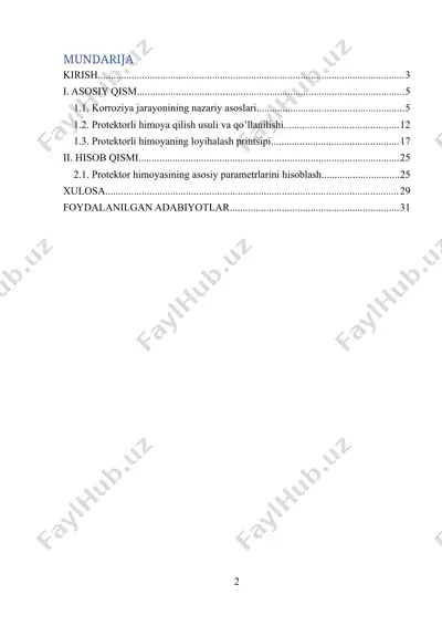 rezervuarlarning tashqi tag yuzalarini protektorli himoyasini — DOCX