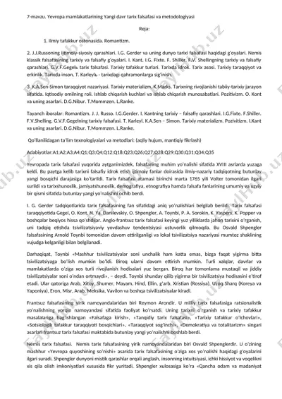 yevropa mamlakatlarining yangi davr tarix falsafasi va metodologiyasi — DOCX