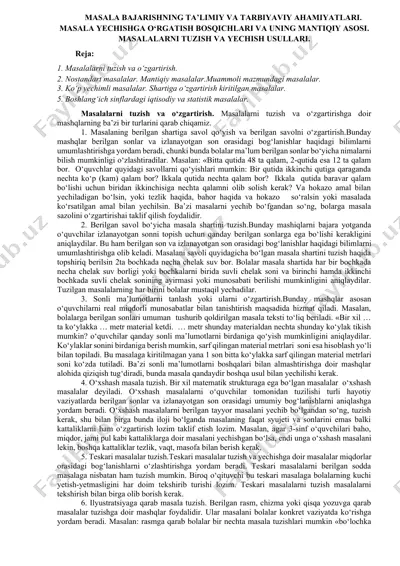 masalalar yechish va o‘zgartirish — DOCX