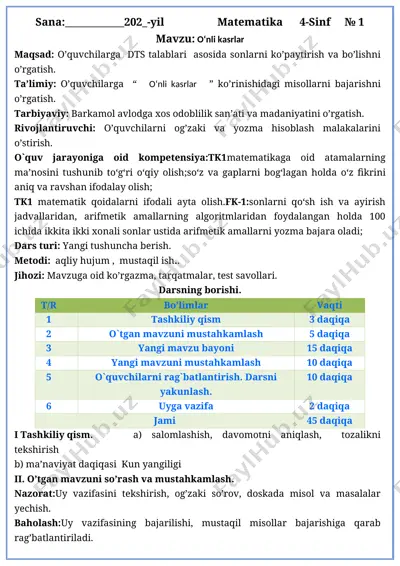 o‘nli kasrlar — DOCX