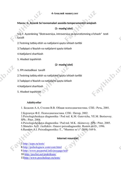 g. ayzenk so‘rovnomalari asosida temperamentni aniqlash — DOCX