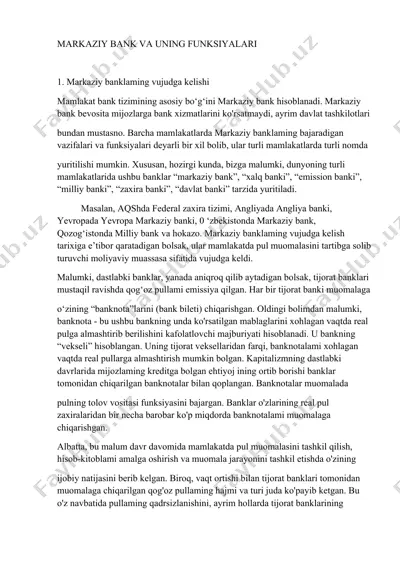 markaziy bank va uning funksiyalari — DOCX