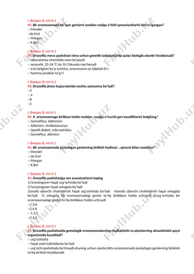 drozofila genetikasi so'ralgani — DOCX