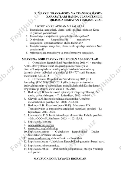 transaksiya va transformatsiya xarajatlarining analizi — DOCX