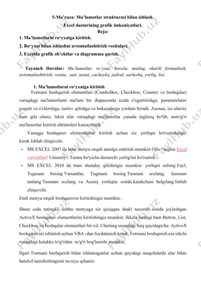 excel dasturining grafik imkoniyatlari — DOCX
