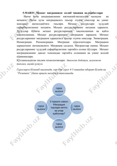 mehnat migratsiyasi: kelib chiqishi va oqibatlari — DOCX